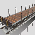 UIC Freight Train Flatbed Car Featuring Wooden Deck And Metal Stanchions On Railway Tracks