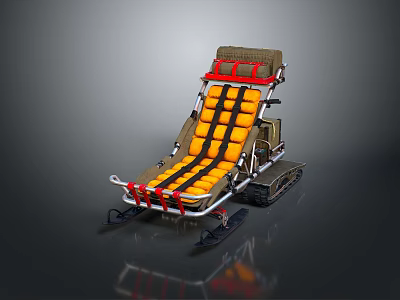 Yellow Cushioned Crawler Seat With Metal Frame And Snow Tracks For Outdoor Winter Use 3d model