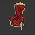 Luxurious Red Velvet Chair With Gold Accents And Elegant Design Details