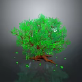 Realistic 3D Tree With Green Leaves Brown Trunk And Scattered Leaves Reflection