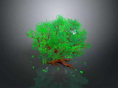 Realistic 3D Tree With Green Leaves Brown Trunk And Scattered Leaves Reflection 3d model