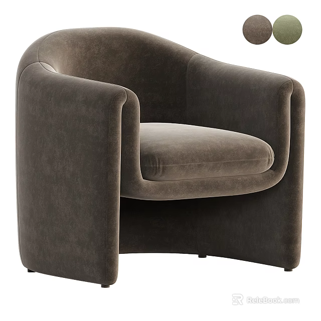 Gray Velvet Single Sofa With Modern Design Curved Armrests And Comfortable Seat 3d model 