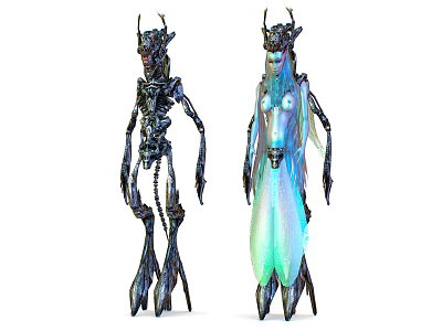 Horned Luminous Ethereal Creature And Dark Mechanical Demon Fantasy Mythical Characters Intricate Design 3d model