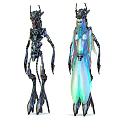 Horned Luminous Ethereal Creature And Dark Mechanical Demon Fantasy Mythical Characters Intricate Design