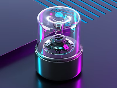 Modern Headphone Speaker With Transparent Glass Cover Metal Base And Colorful Lighting 3d model