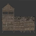 Two Story Wooden House With Thatch Roof And Wooden Deck Stairs