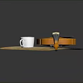 Yellow Violin Placed On Vintage Sheet Music With Small Black Cup