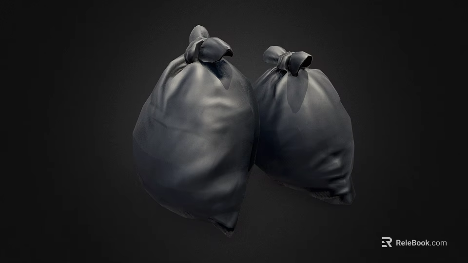 Public Facility Waste Management Using Tied Black Garbage Bags In Public Areas 3d model 