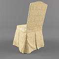 Beige Damask Pattern Upholstered Dining Chair With Elegant Skirted Design And Soft Cushion