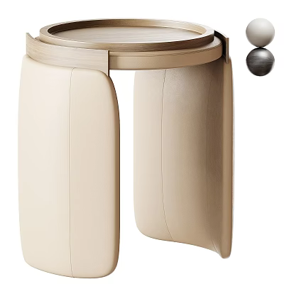 Modern Beige Leather Bedside Table With Round Top And Unique Structure 3d model
