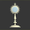 Ornate Decorative Object With Golden Sunburst Design Blue Center And Carved White Base