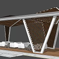 Modern Geometric Landscape Pavilion With Wooden Sunshade Roof White Sofas And Wooden Platform