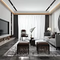 Modern Living and Dining Room Interior With Gray Sofa Circular Decorative Painting And Coffee Table