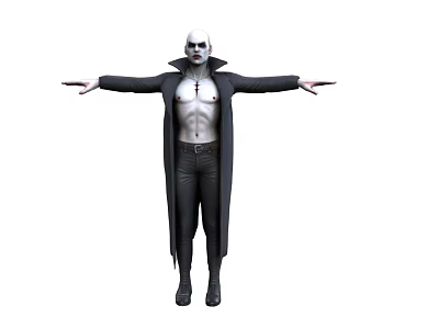 Man With Bald Head Pale Skin Exposed Chest Wearing Black Long Coat Arms Outstretched 3d model
