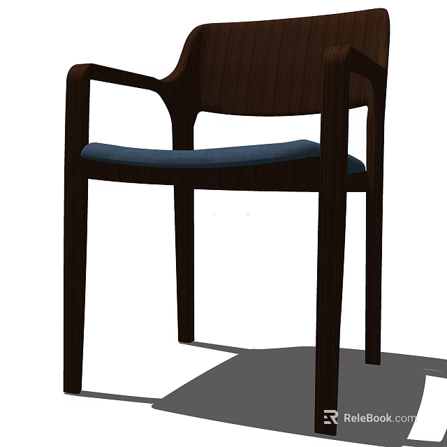 Modern Wooden Armchair With Blue Padded Seat And Elegant Sturdy Frame Design 3d model 