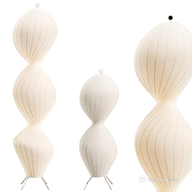Three Modern White Floor Lamps With Curved Fabric Design And Striped Texture 3d model 