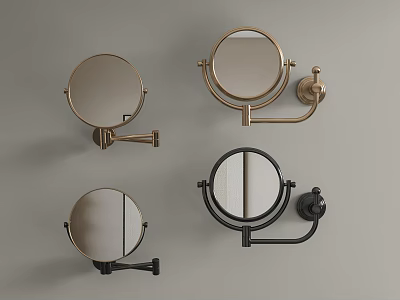 Round Wall Mounted Vanity Mirrors With Adjustable Arms Gold And Black Frames 3d model