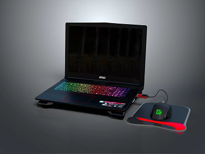 MSI Gaming Laptop With RGB Backlit Keyboard Illuminated Mouse Mouse Pad And Cooling Stand 3d model