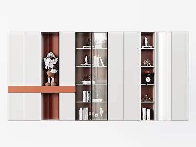 Modern White Bookcase With Glass Doors Layered Design And Wooden Decorative Strip For Books Decorations 3d model