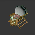 Wooden Household Dish Drying Rack With Plates Utensils And Pink Accessories