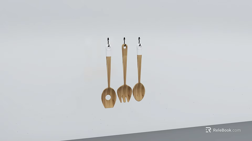 Three Wooden Pendant Lights With White Handles Hanging On White Wall 3d model 