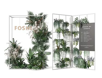Fashion Themed White Frame Decorative Screen Decorated With Various Green Plants 3d model