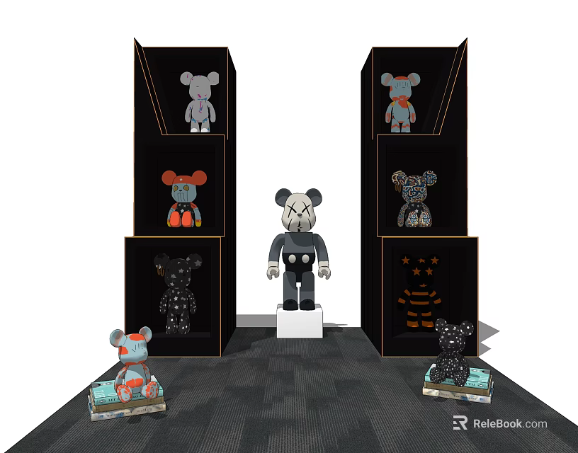 Collectible Dolls Exhibition With Various Designs On Shelves And Central Figure 3d model 
