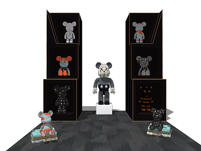 Collectible Dolls Exhibition With Various Designs On Shelves And Central Figure 3d model