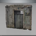 Vintage Old Doorway Structure With Peeling Stone Walls And Weathered Wooden Door