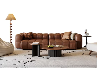 French Middle-style Sofa Coffee Table Combination French Sofa Leather Sofa Single Sofa Lazy Sofa Side Table Floor Lamp French Coffee Table Coffee Table Decoration 3d model