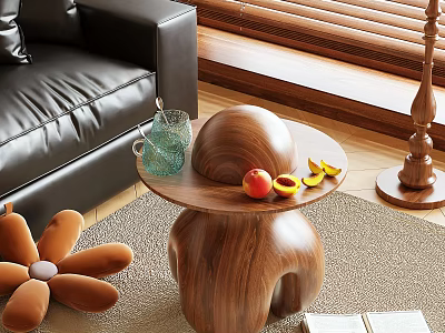 Wooden Unique Design Side Table With Water Jug And Fruits In Living Room 3d model