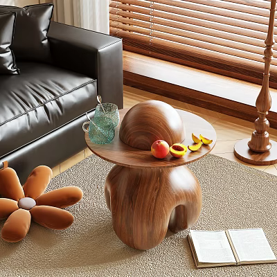 Wooden Unique Design Side Table With Water Jug And Fruits In Living Room 3d model