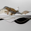 Modern Mountain Shaped Wall Decor With Golden Lines Tree And Deer Accents