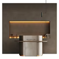 Modern Reception Desk With Stainless Steel Design Warm Lighting And Decorative Items