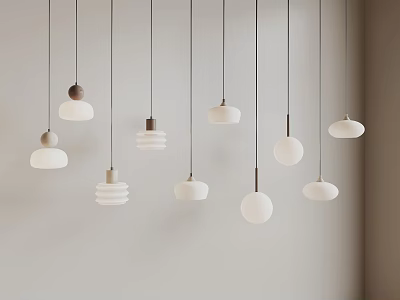 Modern Minimalist Pendant Lights With Various Shapes Hanging From Ceiling 3d model