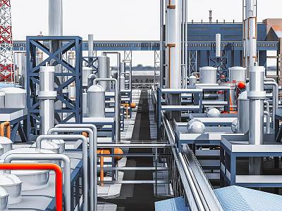 Modern Industrial Factory With Steel Structures Pipes Machinery And Production Equipment 3d model