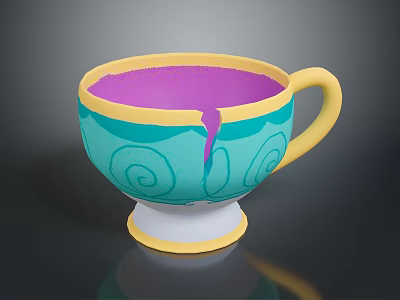 Blue Ceramic Cup With Yellow Rim Purple Crack And Spiral Patterns 3d model