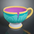 Blue Ceramic Cup With Yellow Rim Purple Crack And Spiral Patterns