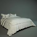 Double Bed with White Linen Bedding Delicate Lace Trim and Soft Pillows
