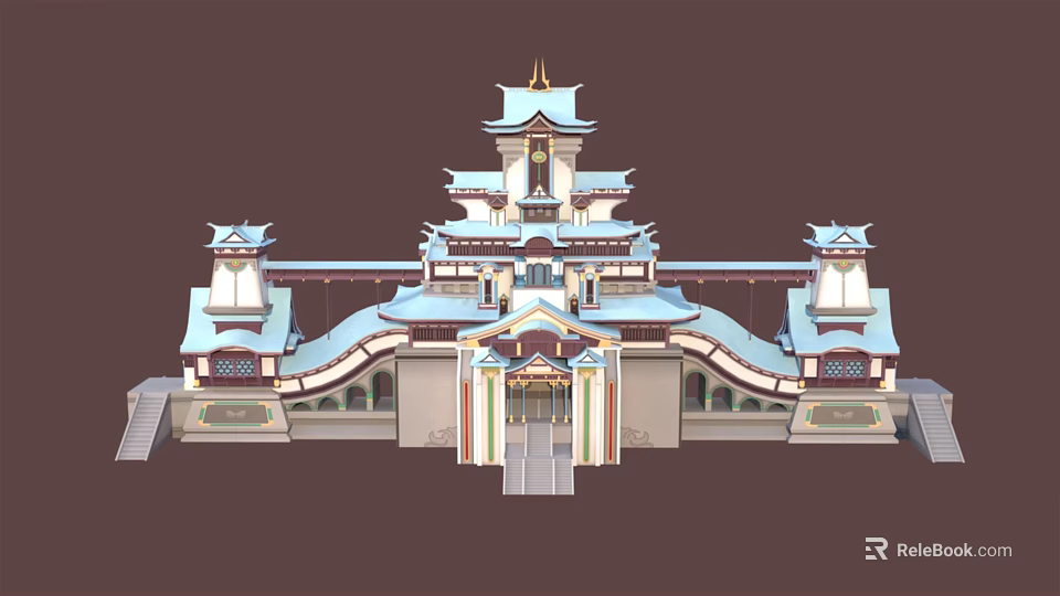 Cartoon Scene Chinese Traditional Architecture With Multi Tiered Eaves And Gateway Towers 3d model 