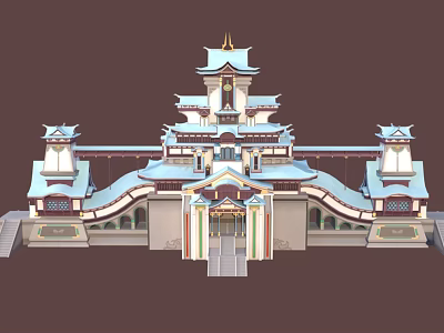 Cartoon Scene Chinese Traditional Architecture With Multi Tiered Eaves And Gateway Towers 3d model