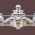 Cartoon Scene Chinese Traditional Architecture With Multi Tiered Eaves And Gateway Towers