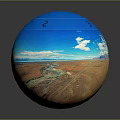 Scenic Wilderness View With Winding Road Distant Mountains Blue Sky White Clouds And Meandering River