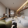 Modern Living And Dining Room Interior With Wooden Furniture Simple Decor And Lighting Elements