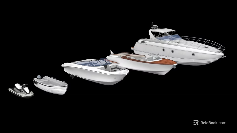 Different Types of Modern Luxury Yachts With Sleek White Exterior Design 3d model 