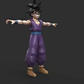 Anime Game Character 3D Model With Black Spiky Hair Purple Outfit Blue Belt Brown Shoes