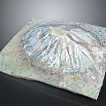 Detailed 3D Terrain Model Featuring Volcanic Landscape With Textured Surface And Colorful Topographic Details