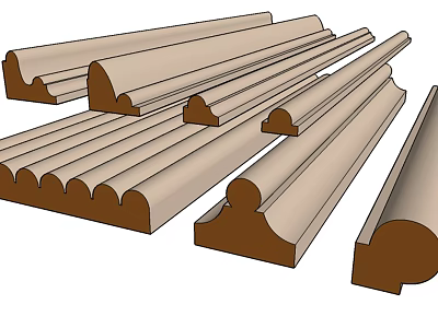 Different Styles of Decorative Wooden Molding Lines for Home Interior Design Elements 3d model