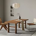 Modern Dining Room Interior With Wooden Table Chairs Pendant Lamp And Vase