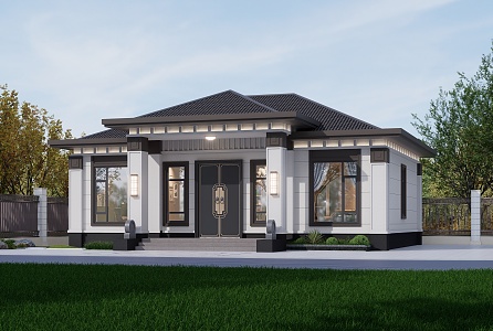 New Chinese-style one-story villa 3d model